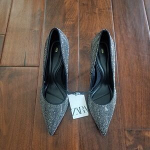 ZARA Black Rhinestone Stiletto Pumps Size EU 38/US 7  NWT
